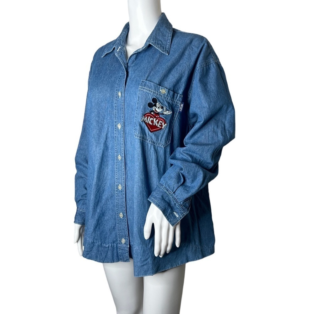 Vintage Mickey Mouse Unlimited Embroidered Button Up Denim Blue Jean Shirt - Picture 3 of 12